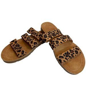 Leopard Sandals Slide On Flat Shoes Cheetah Animal Straps Casual Non-slip Sz 10